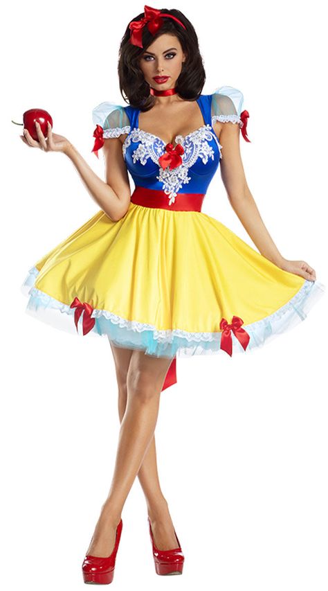 Snow Apple Princess, Sexy Princess Costume-Yandy.com Storybook Character Costumes, Disney Princess Halloween Costumes, Disney Princess Halloween, Apple Costume, Blue And Yellow Dress, Princess Halloween, Snow White Dresses, Snow White Costume, Halloween Costumes For Women