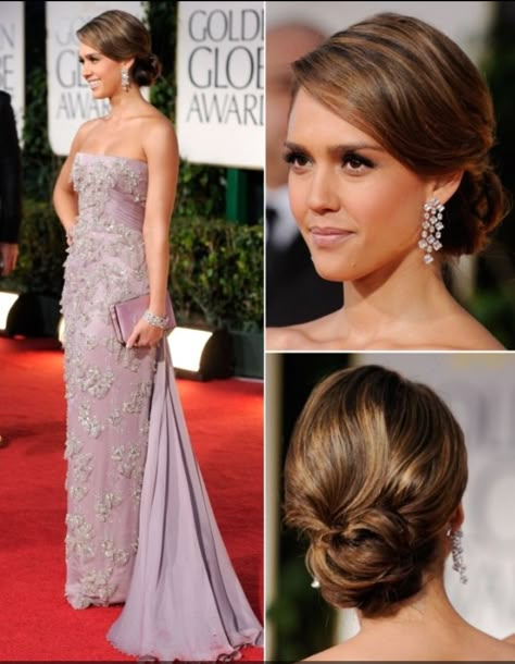 Jessica Alba Hair, Wedding Hair Front, Sanggul Modern, Low Chignon, Red Carpet Hair, Chignon Hair, Bridal Hair Updo, Front Hair Styles, Wedding Hair Makeup