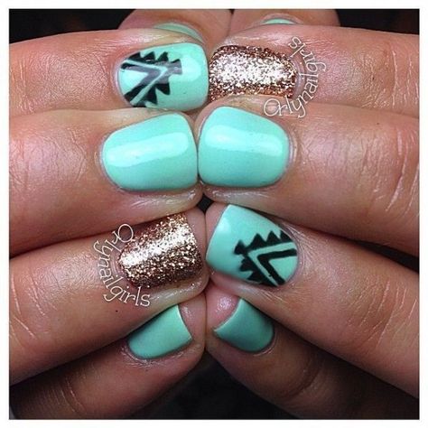 Wait Till You See These 44 Tribal Nail Art Patterns ... Aztec Nails, Western Nails, Turquoise Nails, Nagel Tips, Get Nails, I Love Nails, Cute Nail Designs, Makati, Fancy Nails