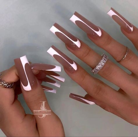 Double French Tip, Easter Spring Nails, Brown Acrylic Nails, Drip Nails, Colored Acrylic Nails, Girly Acrylic Nails, Long Acrylic Nails Coffin, Long Acrylic, Long Square Acrylic Nails