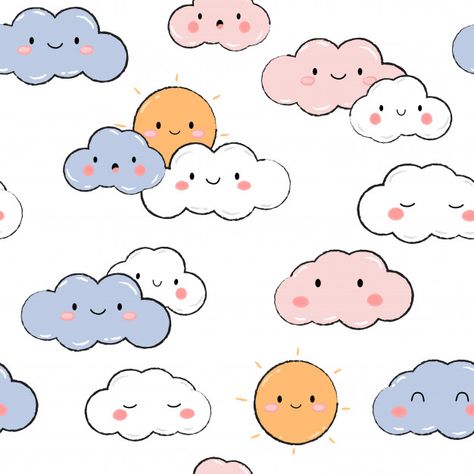 Sun Cartoon, Cute Sky, Desktop Wallpaper Organizer, Cartoon Doodle, Color Cartoon, Pastel Clouds, Wallpaper Doodle, Cute Wallpapers Quotes, Cloud Drawing