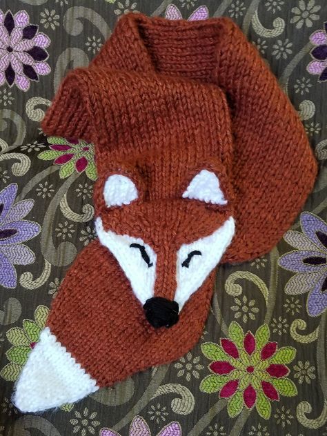 Ravelry: Foxy Loxy Fox Scarf by Myjah Conant Fox Mittens Knitting Free Pattern, Crochet Fox Scarf, Fox Scarf Pattern, Quick Knitting Projects, Mittens Knitting, Fox Scarf, Knit Mittens, Pattern Free, Scarf Pattern