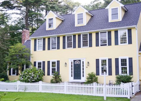 Summer2014Exterior Yellow Colonial House Exterior, New England Colonial House Exterior, Colonial Home Exteriors, New England Colonial House, Yellow House Exterior, New England Colonial, House Colors Exterior, Colonial House Exteriors, New England Farmhouse