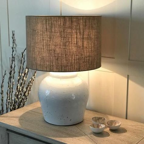 Etna Aged White Ceramic Glaze Table Lamp With Choice of Shades Two Tone Table, Ceramic Lamp Base, Lamp Antique, Wooden Table Lamps, Large Lamps, Ceramic Glaze, White Table Lamp, Ceramic Lamp, Neutral Beige