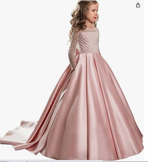 Christmas Flower Girl Dress Floor Length Button Draped Tulle Ball Gowns for Kids Purple Dress Style, Kids Evening Gowns, Flower Girl Dresses Floor Length, Dresses Dinner, Purple Long Dress, Purple Long Sleeve Dress, Latina Outfit, Satin Flower Girl Dress, Pageant Gown