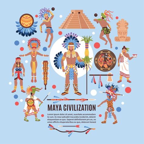 Ilustración de vector de fondo plano de la civilización maya Maya Civilization, Storyboard Illustration, Flat Background, Kindergarten Crafts, Kids Artwork, Free Illustrations, Abstract Shapes, Archaeology, Paw Print