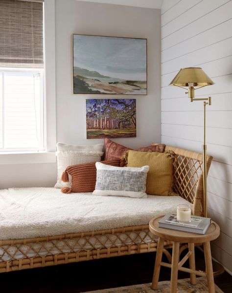 We are loving this bohemian inspired room with warm rich colors and a comforting vibe! The daybed makes this room so inviting and cozy Daybed Aesthetic, Cozy Daybed, Italy House, Farmhouse Living Room Furniture, Sky Home, Boho Chic Living Room, My Own Home, Wingback Bed, John Robshaw