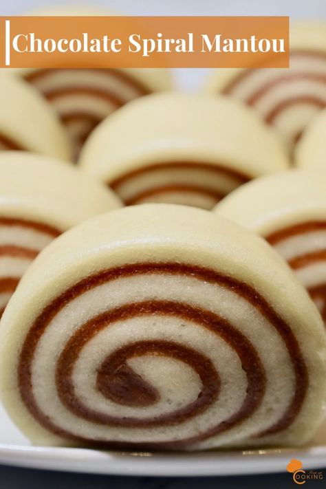 Chocolate Spiral Mantou, Chinese Chocolate Steamed Bun Chinese Chocolate, Steamed Buns, Spiral Pattern, Instant Yeast, Asian Dishes, Vegetarian Chocolate, Delicious Chocolate, Cooking Oil, Chocolate Flavors