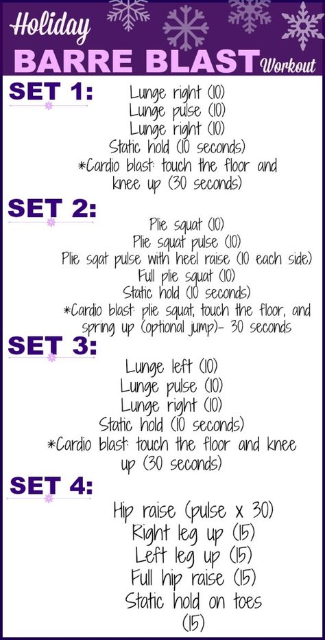 This Barre Blast Workout--a combo of HIIT and barre--emphasizes muscular endurance (through high reps) and an awesome sweat + calorie burn from the cardio blasts. No equipment and perfect for holiday travel! fitnessista.com #barreworkout #athomeworkout #travelworkout Barre Exercises, Cardio Barre, Barre Classes, Ballet Barre, Killer Workouts, Pilates Barre, Popsugar Fitness, Barre Workout, Fat Loss Workout