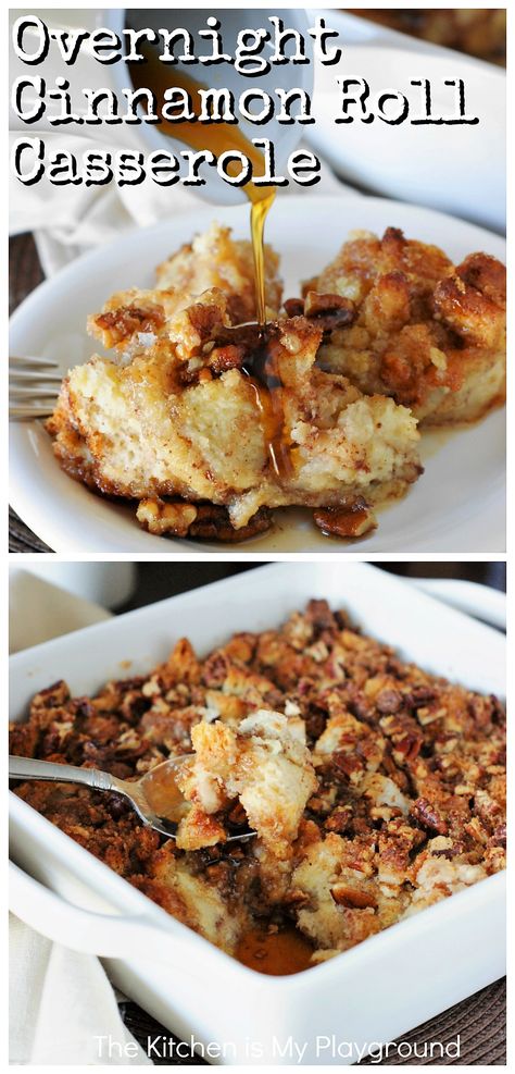 Easy Overnight Cinnamon Roll Casserole ~ Made with frozen prepared cinnamon rolls, this Overnight Cinnamon Roll Casserole is both easy to make AND delicious! It's a perfect make-ahead breakfast casserole for a crowd, Christmas or Easter morning, or anytime you want a super-tasty breakfast treat. #cinnamonrolls #cinnamonrollcasserole #breakfastcasserole www.thekitchenismyplayground.com Overnight Cinnamon Roll Casserole, Breakfast Casserole For A Crowd, Casserole For A Crowd, Oven Casserole Recipes, Easy Breakfast Casserole Sausage, Sweet Breakfast Casserole, The Kitchen Is My Playground, Overnight Cinnamon Rolls, Vacation Food