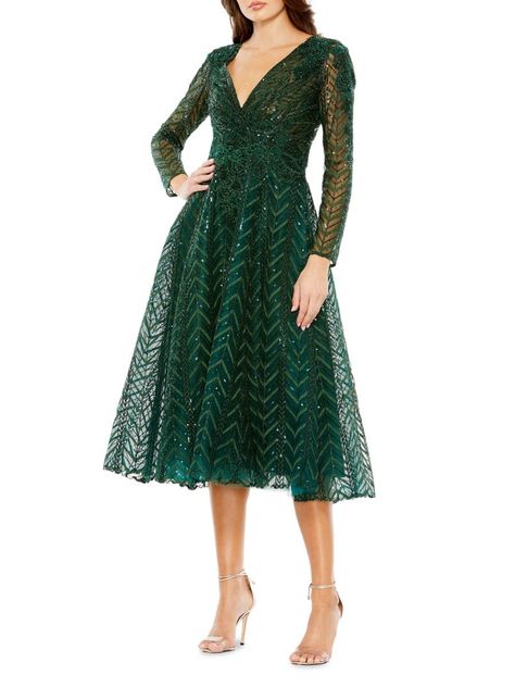 Shop Mac Duggal Embellished Fit-&-Flare Dress | Saks Fifth Avenue Short Wedding Guest Dresses, Wrap Over Dress, Mac Duggal Dress, Embroidered Cocktail Dress, Green Cocktail Dress, Green Cocktail, Short Cocktail Dress, Midi Cocktail Dress, Mac Duggal