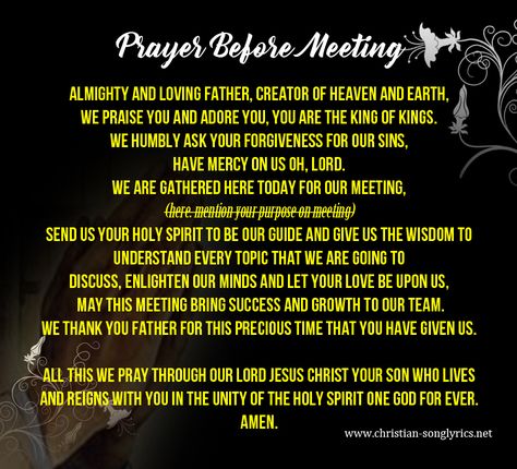 Prayer Before Meeting Closing Prayer For Meeting, Opening Prayer For Meeting, New Year Prayer, Invocation Prayer, Prayer For Work, Business Prayer, Teacher Prayer, Meeting Template, Closing Prayer