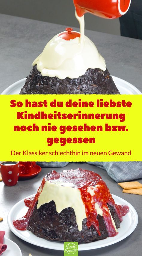 Kalter Hund als Vulkan mit fruchtiger Lava aus Himbeersoße via @Leckerschmecker Dino Party, Coconut Cake, Chocolate Cake Recipe, Chocolate Recipes, Truffles, Sweet Recipes, Cupcake Cakes, Cake Recipes, Cheesecake