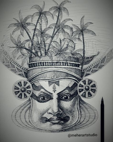 We have seen many pencil sketches but these artworks are little unique. The artist smartly captures the essence of Indian cities, culture in each portrait. Sketches Indian, Celebrity Art Drawings, Pen Art Work, Durga Painting, Swami Samarth, Temple Art, Art Sketches Pencil, Vedic Art, Pencil Sketches