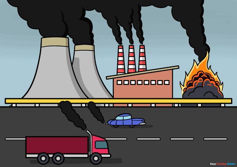 Learn How to Draw Air Pollution: Easy Step-by-Step Drawing Tutorial for Kids and Beginners. See the full tutorial at https://easydrawingguides.com/how-to-draw-air-pollution/ . Air Pollution Diagram, Air Pollution Drawing Easy, Air Pollution Poster Project, Air Pollution Pictures, Pollution Drawing Easy, Air Pollution Drawing, Atom Diagram, Pollution Drawing, Pollution Pictures