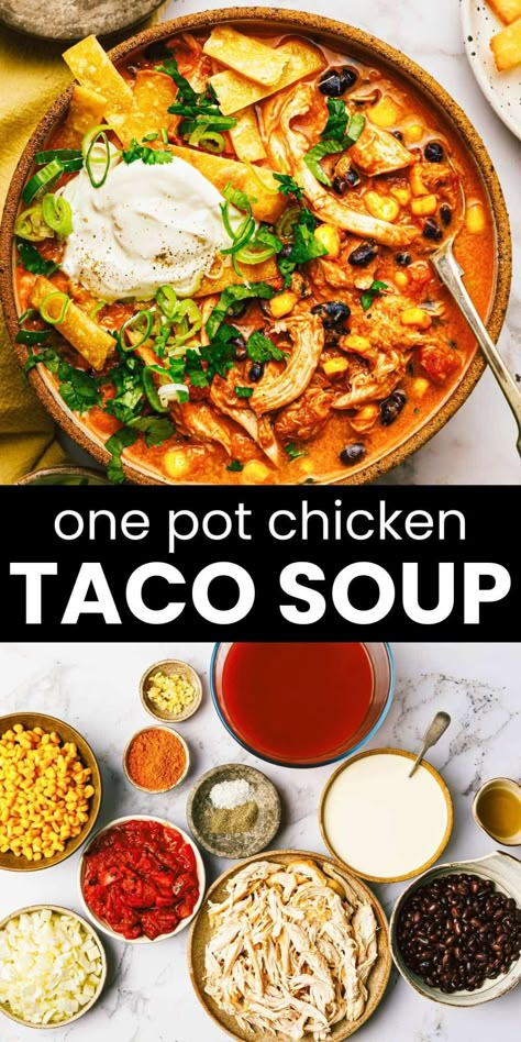 30 Minute Chicken Taco Soup Nutritionist Recipes, Healthy Hearty Meals, Chili Seasoning Recipe, Ravioli Soup, Fajita Soup, Chicken Gnocchi Soup Recipe, Chicken Taco Soup Recipe, Gnocchi Recipes Soup, Chicken Dumpling