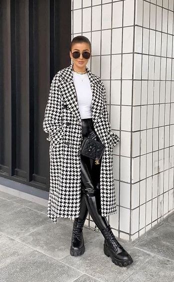 Houndstooth Coat Outfit, Houndstooth Outfit, Basic Ootd, Houndstooth Coat, Outfit 2022, Elegante Casual, Autumn Outfits, White Coat, Coat Outfits