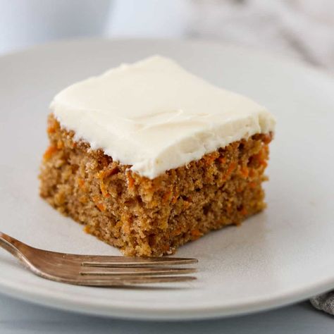 Simple Carrot Snack Cake with Cream Cheese Frosting - True North Kitchen Carrot And Walnut Cake, Carrot Cake Bars, Butter Carrots, Carrot Spice Cake, Specific Carbohydrate Diet, Square Cake Pans, Cake With Cream Cheese Frosting, Walnut Cake, Cake Bars