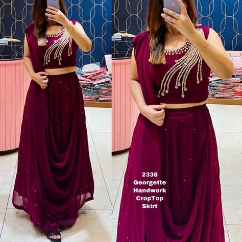 Georgette Zardozi Lehenga With Pre Stitched Dupatta | ₹1599 | FREE Shipping | Watsapp 9004688543 Collar Kurti Design, Collar Kurti, Too Attached, Bridal Nose Ring, Designer Skirt, Net Skirt, Fabric Skirt, Kurti Design, Fashion Tops Blouse