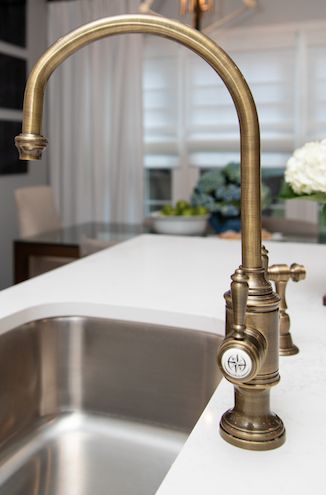 Antique Brass Faucet Kitchen, Brushed Bronze Bathroom Faucet, Brass Kitchen Faucet With Stainless Sink, Antique Bronze Kitchen Faucet, Antique Gold Kitchen Hardware, Brass Faucet With Stainless Steel Sink, Antique Gold Faucet, Aged Brass Kitchen Faucet, Waterstone Faucet