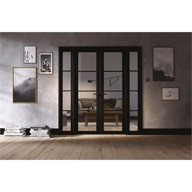 4 Panel Internal Doors, Glass Room Divider, Internal French Doors, Room Divider Doors, Glass Room, Black Room, External Doors, Oak Doors, Door Sets