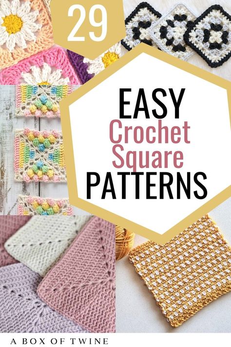 29 Easy and Gorgeous Crochet Square Patterns for Beginners - A BOX OF TWINE Solid Color Crochet Granny Squares, Simple Square Crochet Pattern, Chunky Crochet Blanket Pattern Free Easy Granny Squares, Basic Crochet Square, Easy Crochet Squares Pattern Free, Easy Crochet Squares For Beginners, Granny Square Crochet Pattern Easy Video Tutorials, Crochet Blocks Free Pattern Squares, Solid Color Granny Square Pattern