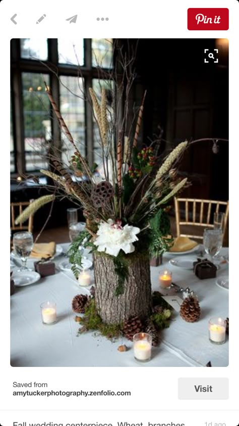 Fall Outside Wedding Ideas Diy Projects, Tin Can Centerpieces Rustic, Woodsy Centerpieces Rustic, Swamp Centerpieces, Rustic Fall Tablescapes, Woodsy Party Decor, Pheasant Feather Centerpieces, Woodsy Tablescape, Fall Themed Wedding Centerpieces