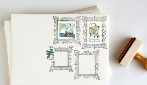 rubber stamp ornate frame gallery for postage and stamps Rubber Stamps Design, Stamp Frame, Frame Store, Decorated Envelopes, Fun Mail, Forever Stamps, Handmade Stamps, Envelope Art, Frame Gallery