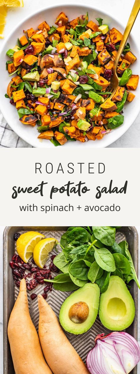 Avocado Chunks, Potato Salad Easy, Roasted Sweet Potato Salad, Vegetarian Salad, Sweet Potato Salad, Protein Salad, Sweet Potato Spinach, Salad Easy, Healthy Side Dish