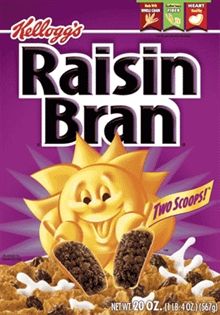 When I was 14, my little sister opened the BOTTOM of a box of RB, ate all the raisins and then taped the box closed.  I went to have breakfast and nothing but flakes. Still love my Raisin Bran. Raisin Bran Cereal, Raisin Bran, Bran Cereal, Food Inc, Cereal Boxes, Scientific Method, Breakfast Cereal, Food Items, Pops Cereal Box