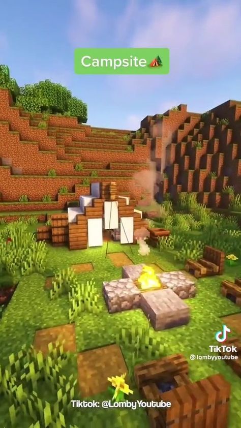 Minecraft Campsite, Camp Site, Minecraft Inspo, Minecraft Crafts, Minecraft Builds, Minecraft Ideas, Minecraft Designs, Minecraft Houses, Minecraft