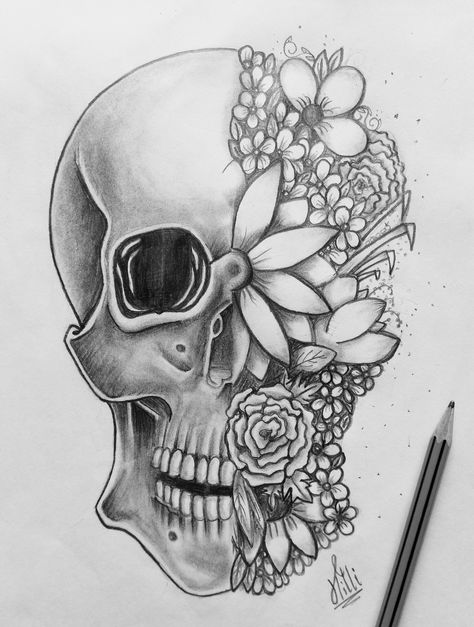 Half Skeleton Half Flower Tattoo, Half And Half Drawings, Half Skeleton Half Human Drawing, Skull Art Drawing Pencil, Half Flower Drawing, Half Skull Drawing, Skull Shading, Pencil Sketches Of Faces, Half Face Drawing