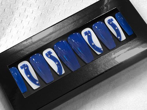 Detroit Lions Nails Acrylic, Blue Football Nails, Indianapolis Colts Nails, Colts Nails, Colts Tumbler Ideas, Shape Chart, Football Nails, Polygel Nails, Makes You Beautiful