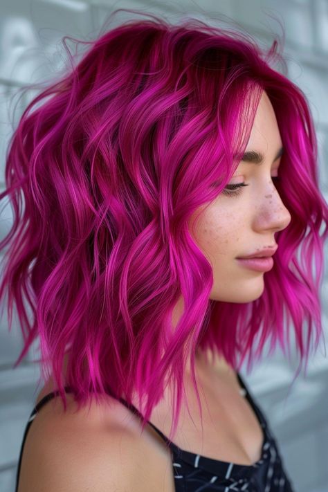 Dive into vibrant pink hair ideas, including everything from gentle pastels to striking neon shades. Click for more ideas. Watermelon Pink Hair, Strawberry Blonde Hair With Purple, Fun Hair Color Ideas For Brunettes Short, Pink Hair Color Ideas For Short Hair, Pink To Purple Hair, Pink Hair Peekaboo, Colored Hair Aesthetic, Pink And Copper Hair, Pink Hair Highlights Brunette