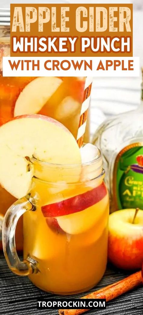 Get cozy this autumn with a glass of Apple Cider Whiskey Punch. It's the perfect blend of flavors for your fall gatherings. Click here to read now and elevate your party! Super Bowl Drinks, Whiskey Punch, Fall Punch Recipes, Apple Cider Whiskey, Fall Punch, Apple Cider Sangria Recipe, Crown Apple, Thanksgiving Punch, Holiday Punch Recipe