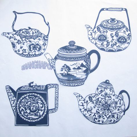 chinese paper cuts Chinese Teapot Tattoo, Samurai Frog, Chinese Lanterns Diy, Teapot Drawing, Teapot Tattoo, Tea Tattoo, Teapot Crafts, Lanterns Diy, Chinese Tea Pot