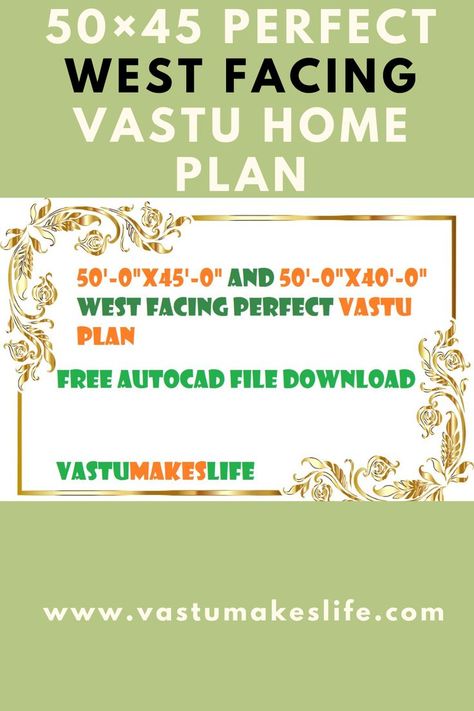 PLOT AREA = 2000sqft
PLOT SIZE IN SQYD= 222sqyd.
WIDTH= 50′-0″
LENTH= 45′-0″
BUILDING TYPE= RESIDENTIAL 50×45 Perfect West Facing Vastu Home Plan
APPROXIMATELY ESTIMATING COST OF THE CONSTRUCTION= 30,00,000/- Lacs
GROUND FLOOR PLAN DETAIL= 2 BEDROOMS WITH ATTACHED BATHROOMS, KITCHEN, POOJA/GUST ROOM ETC. West Facing House Plans Vastu, West Facing House, East Direction, Face Home, Villa Plan, Ground Floor Plan, Autocad, House Plans, How To Plan