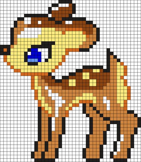 Cute Bambi Deer Perler Bead Pattern / Bead Sprite Modele Pixel Art, Fuse Bead Patterns, Pixel Crochet, Hama Perler, Bead Sprite, Minecraft Pixel Art, Pola Kristik, Disney Cross Stitch, Pixel Pattern