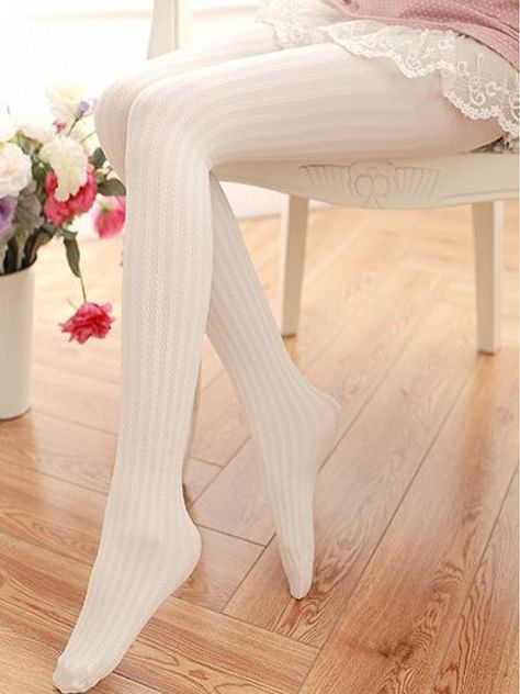 sweet white lolita stocking patterned tights cute white tights White Tights Outfit, Legs Outfit, Cute Tights, Winter Tights, Cute Stockings, Striped Tights, Quoi Porter, White Tights, White Stockings