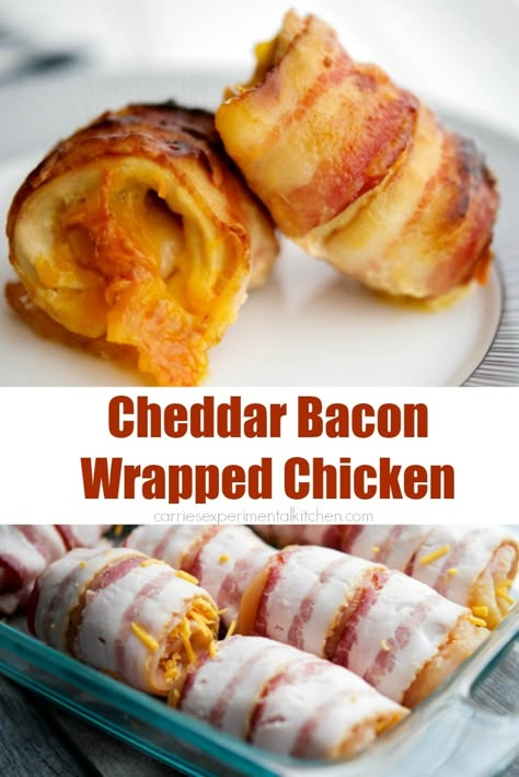 You can't go wrong with this recipe for Cheddar Bacon Wrapped Chicken. It's a super simple, tasty dinner idea with only three ingredients! #chicken #bacon #cheddar Chicken Bacon Cheddar, Dinner Simple, Cheddar Chicken, Bacon Appetizers, Wrapped Chicken, Tasty Dinner, Bacon Wrapped Chicken, Potato Wedges, Bacon Cheddar