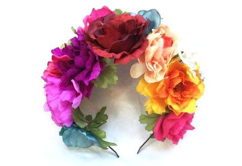 Mexican Flower Crown, Mexican Headband, Day Of The Dead Headpiece, Fiesta Bridal Shower, Mexican Flowers, Headpiece Diy, Boda Mexicana, Metal Head, Bride Flowers