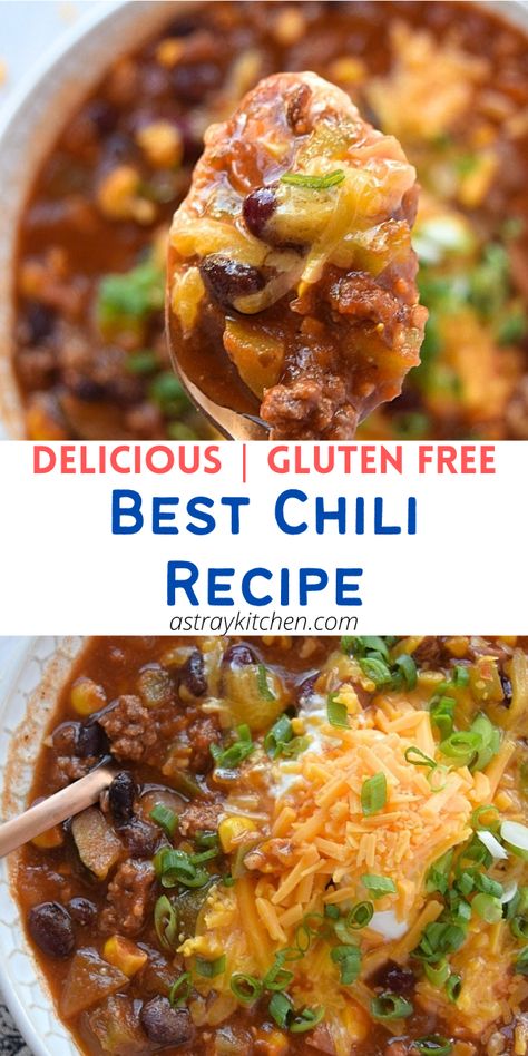 Flavorful and hearty, this gluten free chili recipe is a crowd pleaser! Comforting and hearty, this easy chili recipe will be on repeat in your kitchen all season long. Because sometimes you just want a thick, spicy spoonful of tomato based goodness :heart_eyes: Gf Chili Recipe, Gluten Free Chilli Recipe, Best Ever Chili, Gluten Free Chili Recipe, Gluten Free Chilli, Best Chili Recipe, Gluten Free Chili, Tomato Broth, Easy Chili