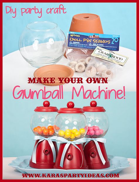 Great idea. Diy Gumball Machine, Gum Machine, Diy Party Crafts, Bubble Gum Machine, Ge Bort, Candyland Birthday, Candyland Party, Diy Bricolage, Gumball Machine