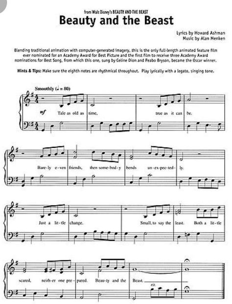 Beauty And The Beast Piano, Disney Piano Music, Celine Deon, Peabo Bryson, Disney Sheet Music, Kids Music, Easy Piano Sheet Music, Tale As Old As Time, Disney Songs