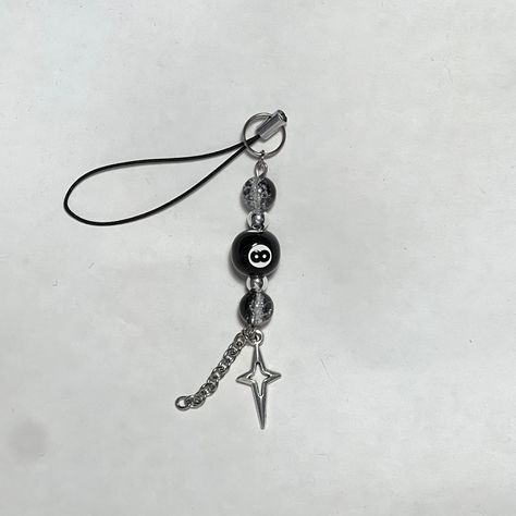 8 ball
goth
grunge 
phone charm
handmade 
beaded
aesthetic Eight Ball Keychain, Emo Keychains, Goth Keychains, Grunge Keychain, Grunge Crafts, 8 Ball Keychain, Monica Outfits, Goth Keychain, Keychains Aesthetic