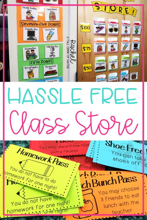 An easy and quick way to set up a classroom store that won't be a hassle every time! Elf On The Shelf Classroom, Classroom Economy System, Dojo Points, Classroom Coupons, Classroom Reward System, Classroom Shop, Class Store, Classroom Store, Classroom Incentives