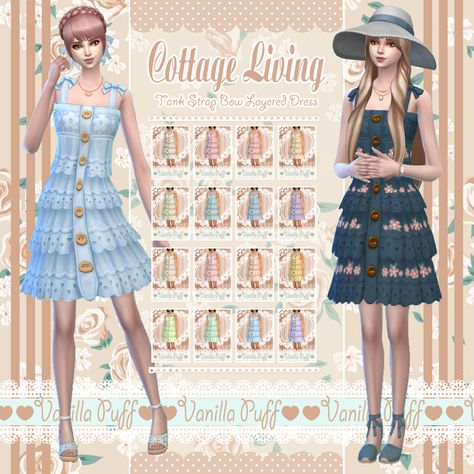 Cottage Core Sims 4 Cc, Sims 4 Cottage, Cc Shopping, Cottage Dress, Mod Hair, Sims 4 Game Mods, Sims 4 Dresses, Puff Dress, Sims 4 Mods Clothes