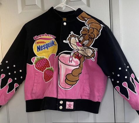 Nesquik Jacket, Ae Outfits, Vintage Racing Jacket, Rabbit Clothes, Nascar Jacket, Racing Jackets, Cute Nike Shoes, Cute Jackets, Blue Outfit