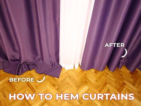 Today’s post is designed to make hemming curtains super simple, with no-sew options, in case you don’t have a sewing machine. For beginners sewists, we’ll show you an easy way to adjust the hems of curtains.  When you move into a new place, usually not one curtain you brought from your old place is going to be exactly the right length for your new windows. And if you are buying ready-made curtains very seldom are they exactly the right length. Follow our step-by-step instructions to measure and Lengthen Curtains, Hem Curtains, How To Hem Curtains, Curtains To Go, Fusible Tape, Curtains Without Sewing, Thick Curtains, Tab Top Curtains, Curtain Length