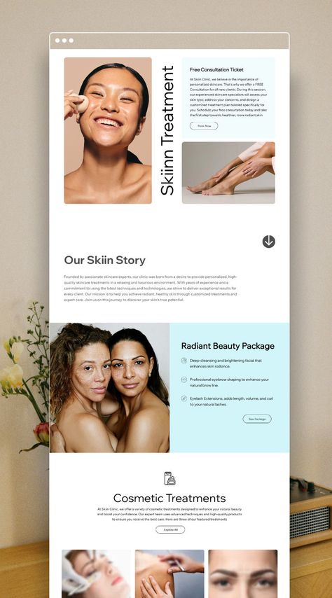 Skin Treatment Radiant Beauty Package Clinic Website Design, Dermatologist Skin Care, Online Web Design, Studio Website, Wix Website Templates, Wix Templates, Skin Care Clinic, Beauty Clinic, Website Template Design